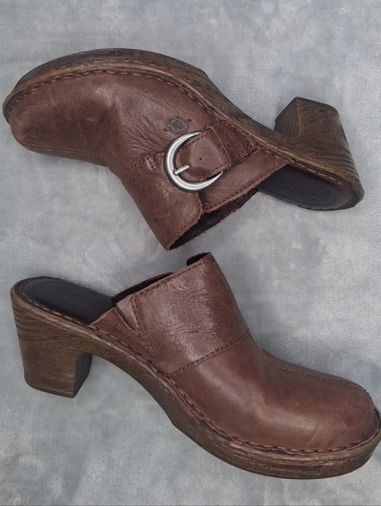 Born Shoes - Born Strap Buckle Detail Clog Mule Slip On Shoes Mocha Brown Sz 9
